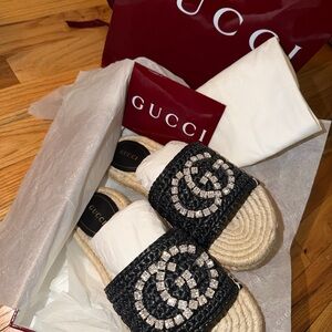 Gucci Black and Cream Women's Slides